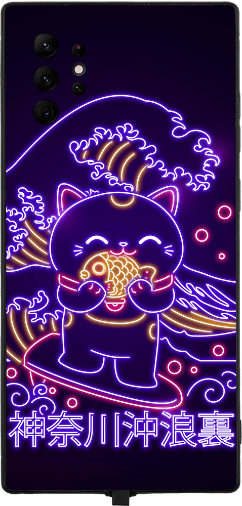 Neon Wave Cat RGB LED Protective Phone Case for iPhone and Samsung Models - Donnie Art - V1 Tech