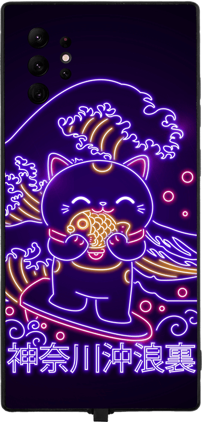 Neon Wave Cat RGB LED Protective Phone Case for iPhone and Samsung Models - Donnie Art - V1 Tech