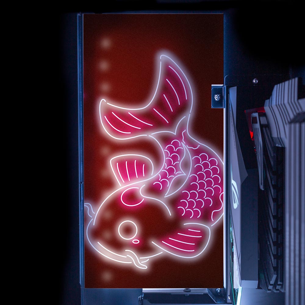 Red Neon Carpe Koi Lian Li O11 and Dynamic and XL Rear Panel Plate Cover with ARGB LED Lighting - Donnie Art - V1Tech
