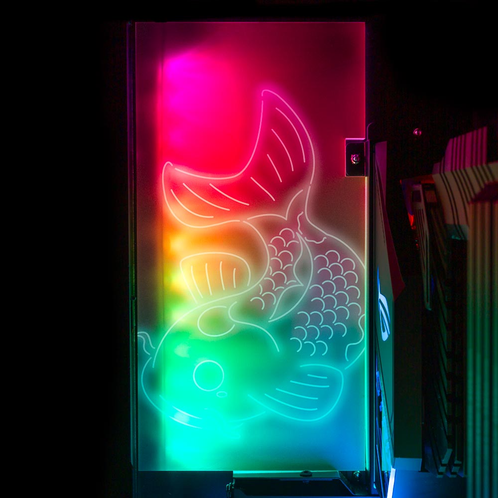 Red Neon Carpe Koi Lian Li O11 and Dynamic and XL Rear Panel Plate Cover with ARGB LED Lighting - Donnie Art - V1Tech