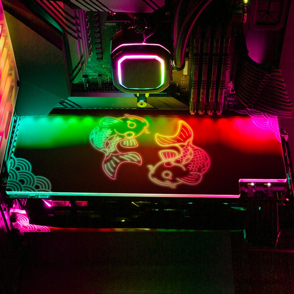 Red Neon Carpe Koi RGB GPU Backplate - Donnie Art - V1Tech