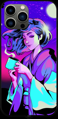 Retro Coffee Geisha RGB LED Protective Phone Case for iPhone and Samsung Models