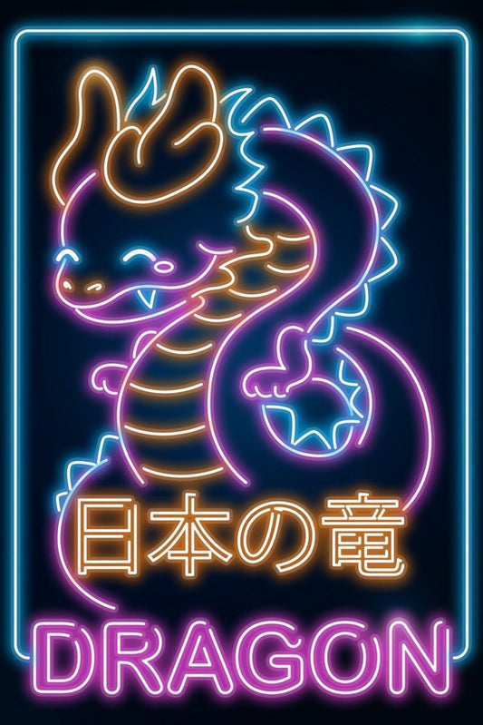Retro Neon Kawaii Dragon Plexi Glass Wall Art - Donnie Art - V1Tech