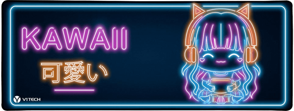 Retro Neon Kawaii Girl Large Mouse Pad - Donnie Art - V1Tech