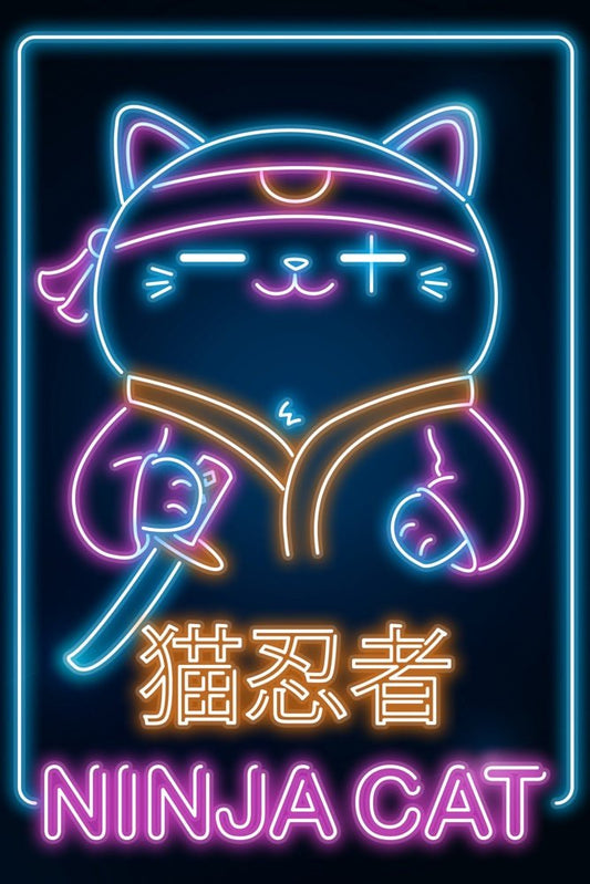 Retro Neon Ninja Cat Plexi Glass Wall Art - Donnie Art - V1Tech