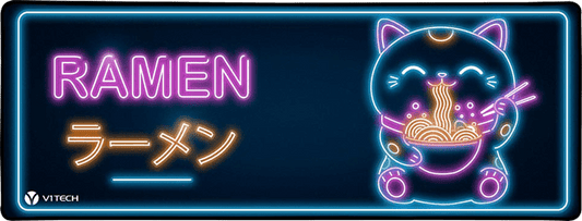 Retro Neon Ramen Neko Large Mouse Pad - Donnie Art - V1Tech