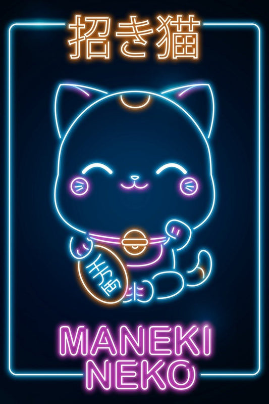 Retro Neon Tiny Maneki Neko Plexi Glass Wall Art - Donnie Art - V1Tech