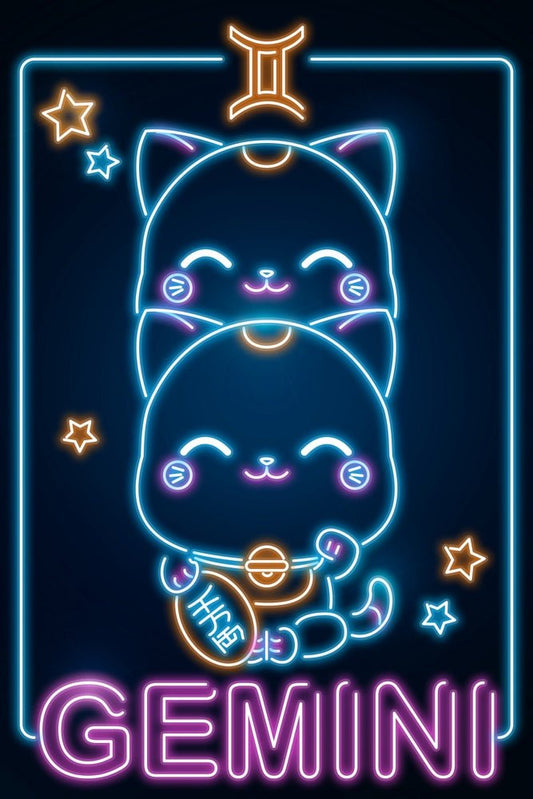 Retro Neon Zodiac Kawaii Gemini Plexi Glass Wall Art - Donnie Art - V1Tech