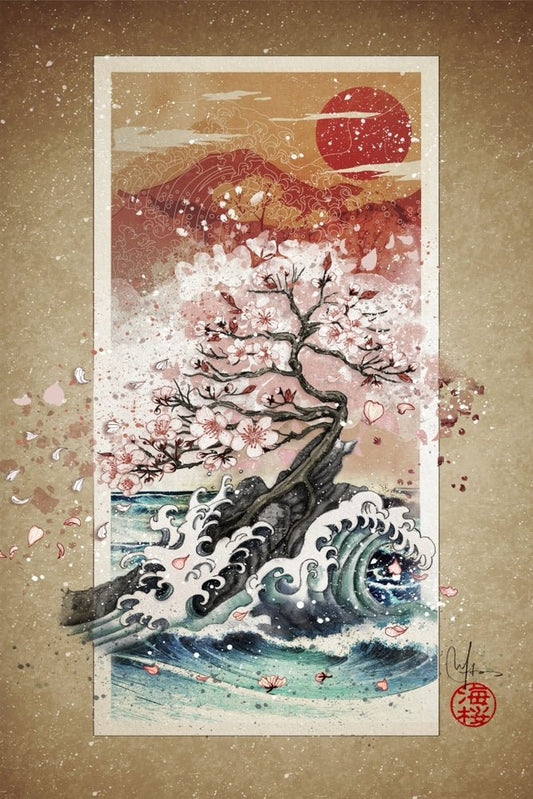 Sakura Blossom Waves Plexi Glass Wall Art - Marine Loup - V1Tech