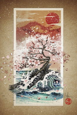 Sakura Blossom Waves Plexi Glass Wall Art