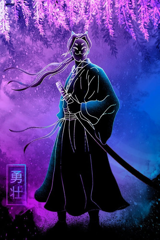 Soul of Wisteria Masked Samurai Plexi Glass Wall Art - Donnie Art - V1Tech