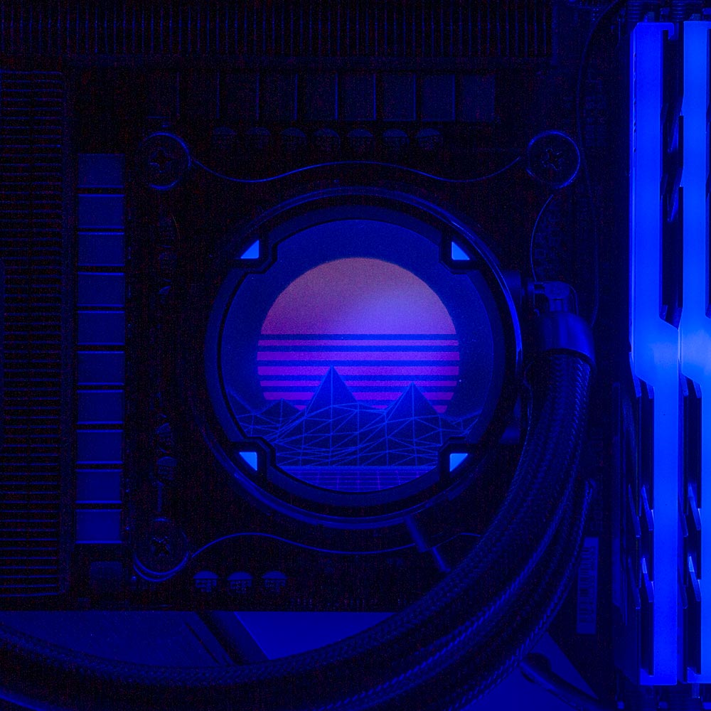 Synthwave Sunset AIO Cover for ASUS ROG Strix LC 120, 240, 360 RGB Black and White Edition - V1Tech