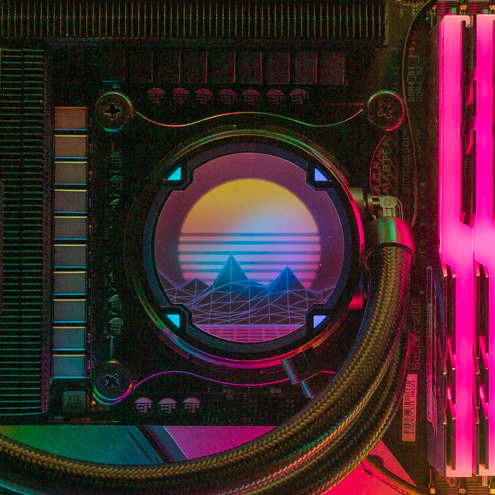 Synthwave Sunset AIO Cover for ASUS ROG Strix LC 120, 240, 360 RGB Black and White Edition - V1Tech