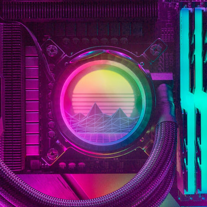 Synthwave Sunset AIO Cover for Cooler Master MasterLiquid ML120R ML240R ML360R ARGB Black and Silver - V1Tech