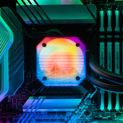Synthwave Sunset AIO Cover for Corsair iCUE ELITE CAPELLIX (H100i, H115i, H150i Black and White) - V1Tech