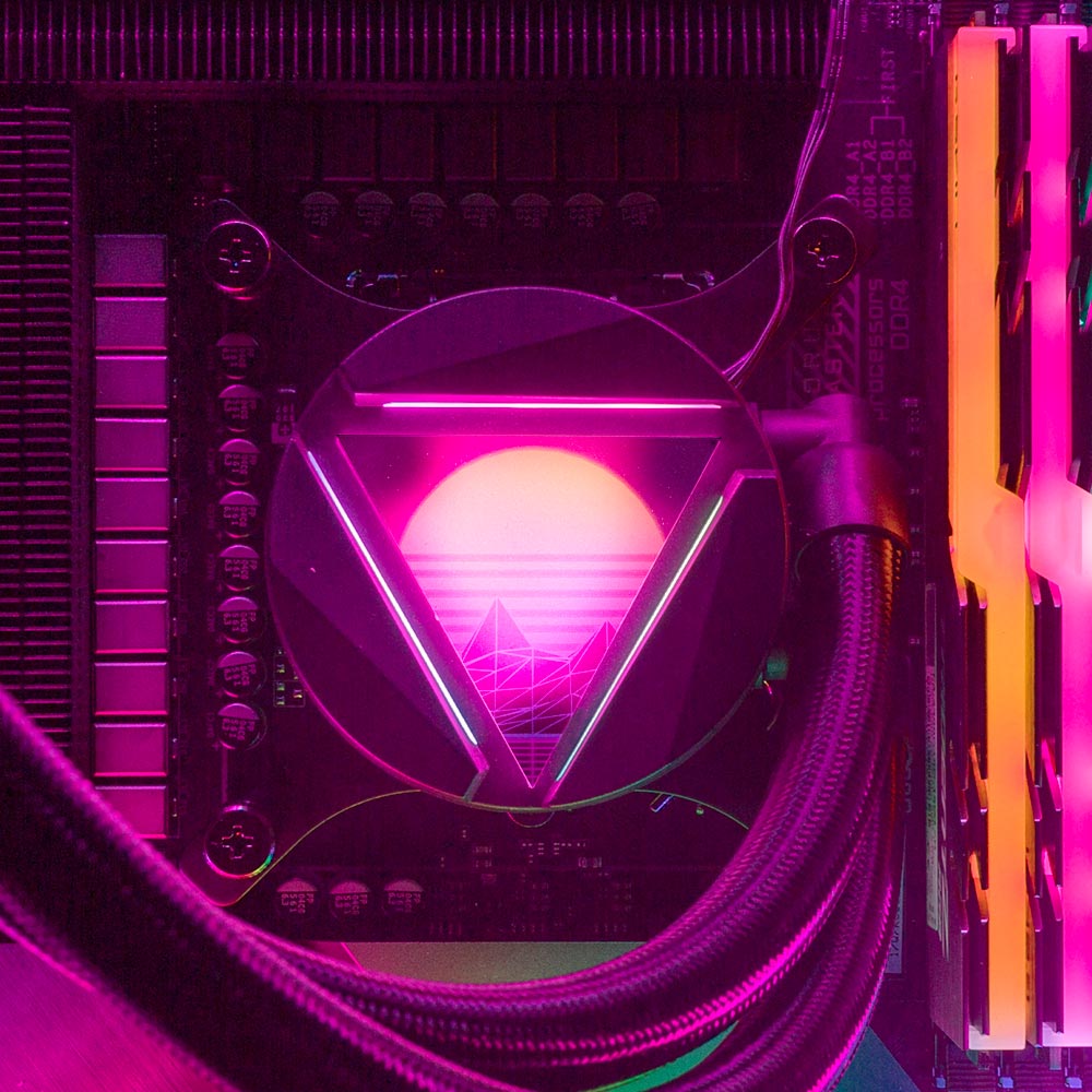 Synthwave Sunset AIO Cover for MSI MAG CORELIQUID 240R 360R - V1Tech