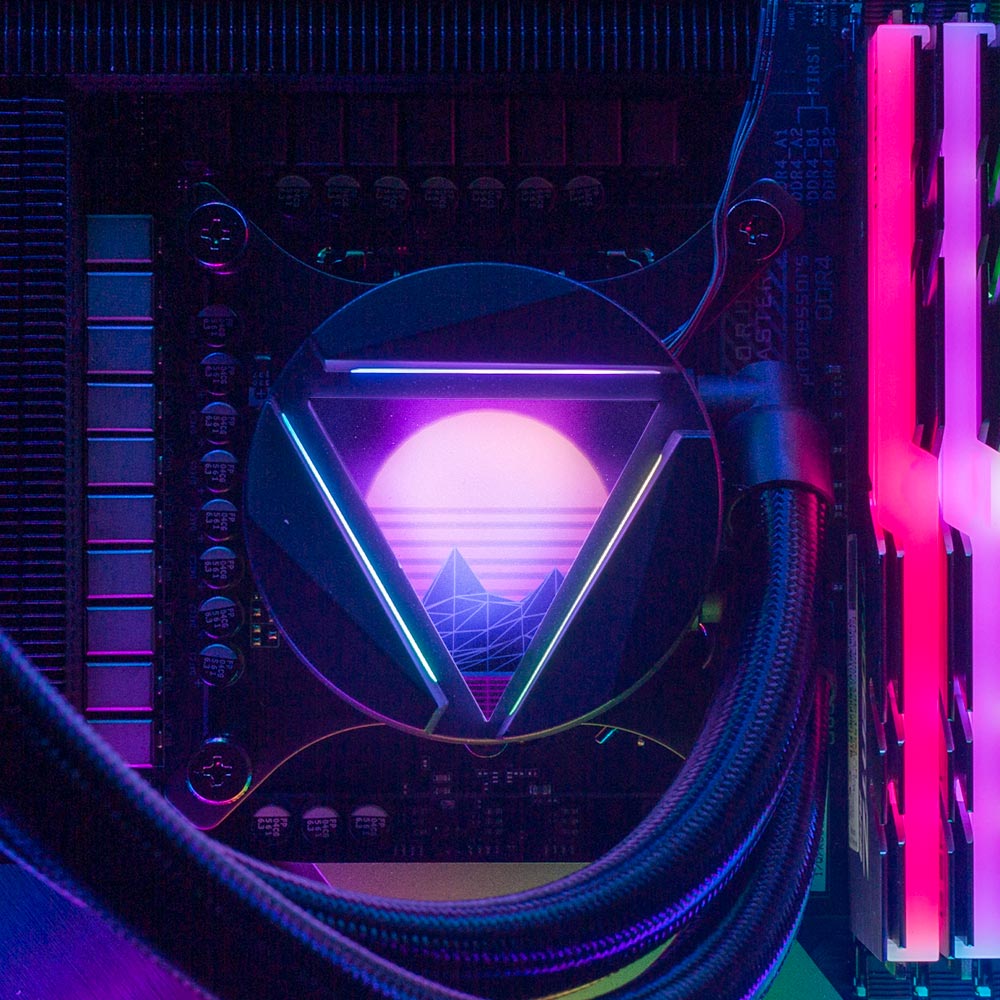 Synthwave Sunset AIO Cover for MSI MAG CORELIQUID 240R 360R - V1Tech