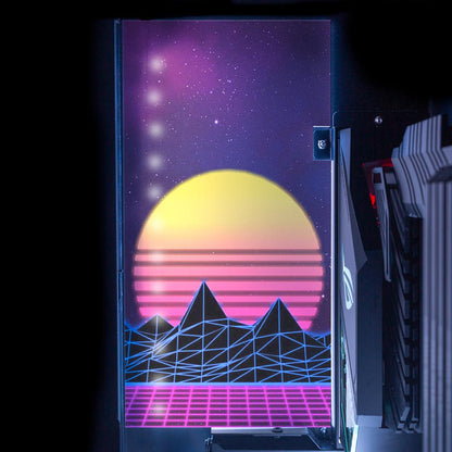 Synthwave Sunset Lian Li O11 and Dynamic and XL Rear Panel Plate Cover with ARGB LED Lighting - V1Tech