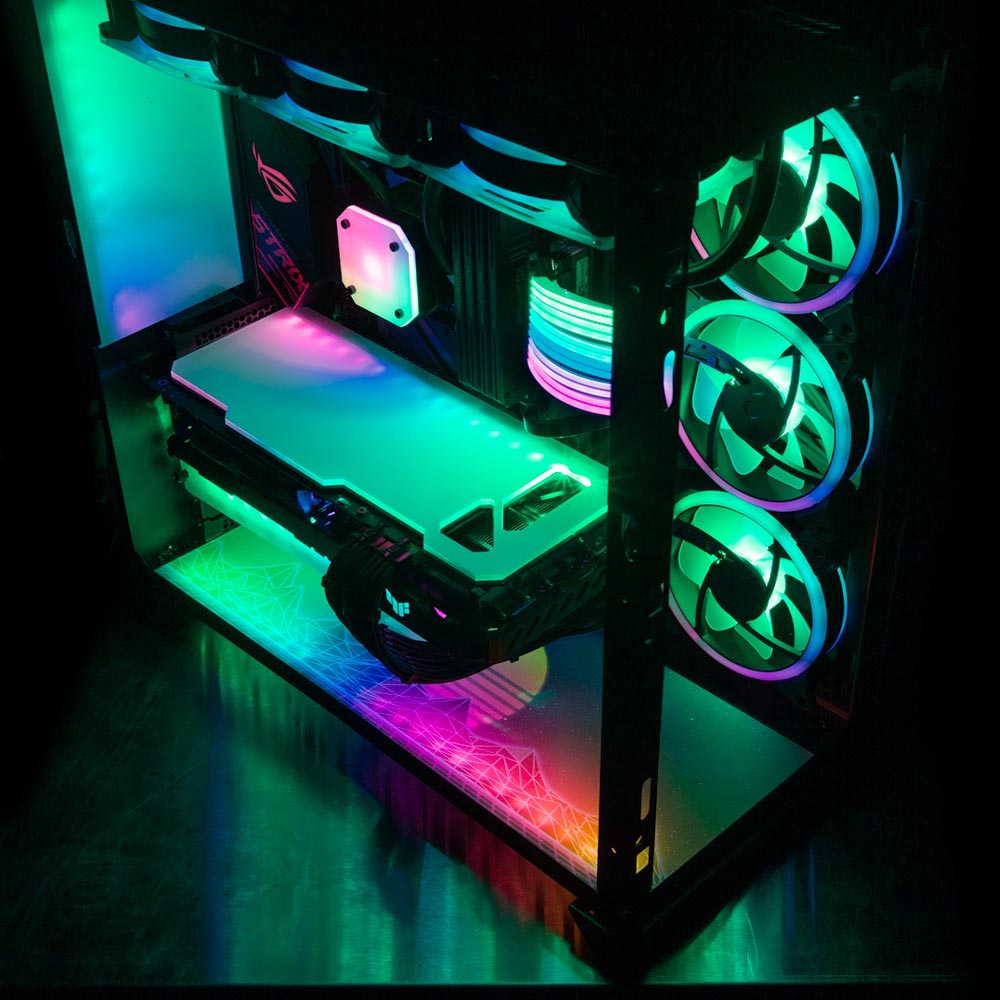 Synthwave Sunset Lian Li O11 Dynamic and XL Bottom Panel Plate Cover with ARGB LED Lighting - V1Tech