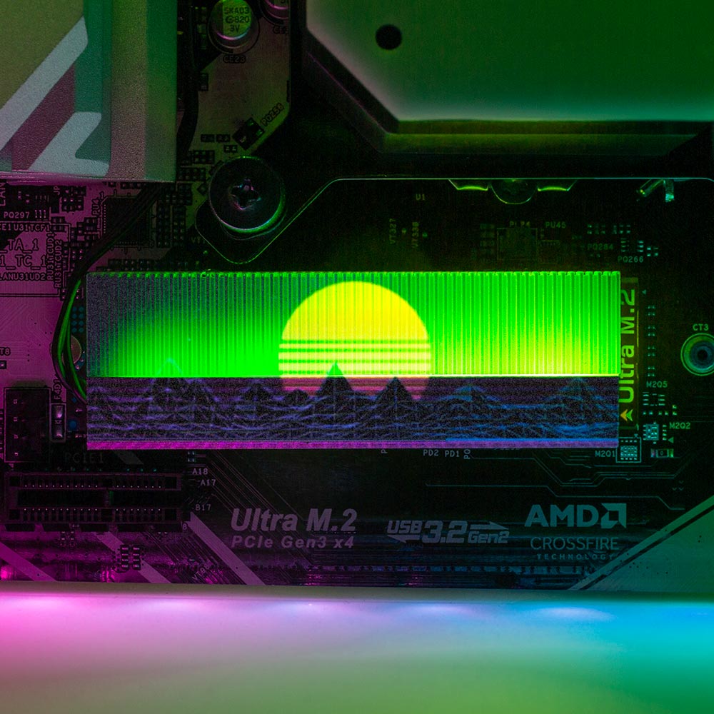 Synthwave Sunset M.2 Heatsink Cover with ARGB Lighting - V1Tech