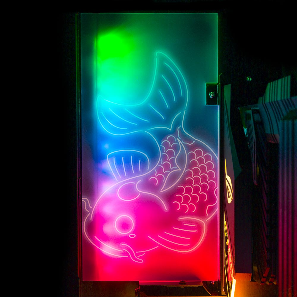V2 Neon Carpe Koi Lian Li O11 and Dynamic and XL Rear Panel Plate Cover with ARGB LED Lighting - Donnie Art - V1Tech
