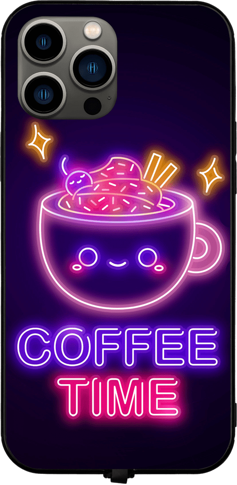 V2 Neon Coffee Time RGB LED Protective Phone Case for iPhone and Samsung Models - Donnie Art - V1 Tech