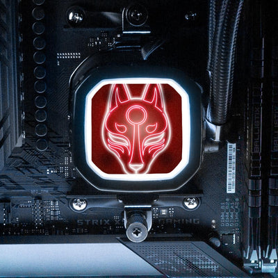 V2 Neon Kitsune Mask AIO Cover for Corsair RGB Hydro Platinum and Pro Series (H100i, H115i, H150i, H100X, XT, X, SE, H60)
