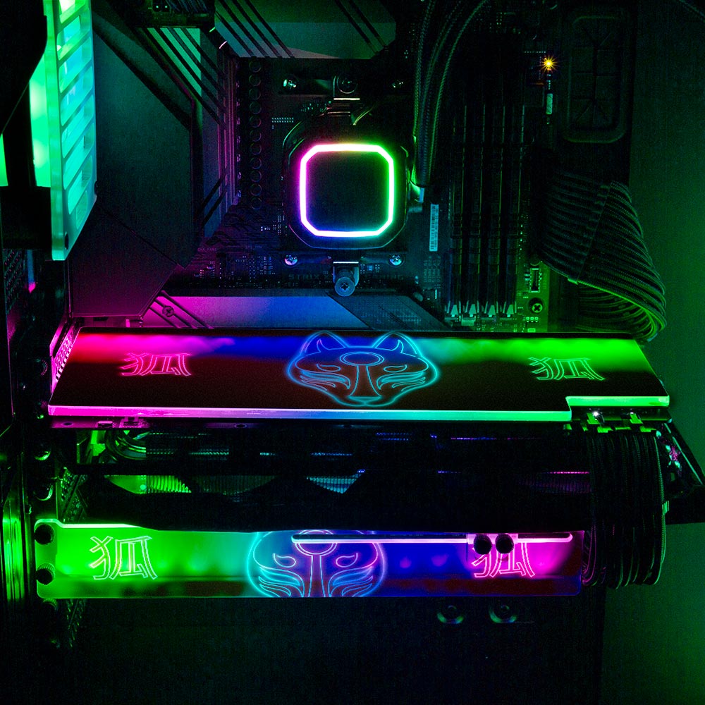 V2 Neon Kitsune Mask RGB GPU Backplate - Donnie Art - V1Tech