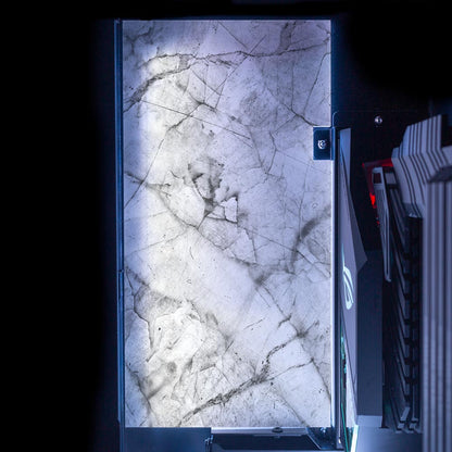 White Marble Lian Li O11 and Dynamic and XL Rear Panel Plate Cover with ARGB LED Lighting - V1Tech